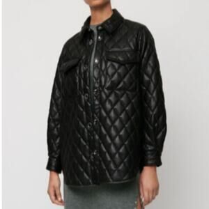 Maje Black Faux Leather Look Quilted Shacket Jacket size large
